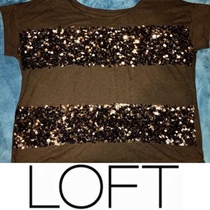 LOFT Black Sequin Striped Top
